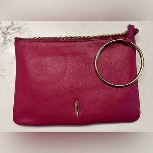 THACKER Pink Leather Clutch with Gold Ring Accent